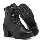 Bota Coturno Feminino Com Cadarço Plataforma Tratorada Elegante Preto