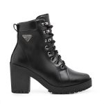 Bota Coturno Feminino Com Cadarço Plataforma Tratorada Elegante Preto