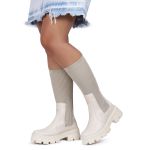 Bota Coturno Tratorada Meia Cano Curto e Longo Off White Confortável 2 em 1