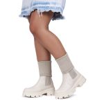 Bota Coturno Tratorada Meia Cano Curto e Longo Off White Confortável 2 em 1