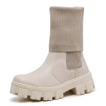 Bota Coturno Tratorada Meia Cano Curto e Longo Off White Confortável 2 em 1