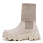 Bota Coturno Tratorada Meia Cano Curto e Longo Off White Confortável 2 em 1