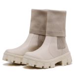 Bota Coturno Tratorada Meia Cano Curto e Longo Off White Confortável 2 em 1
