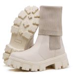 Bota Coturno Tratorada Meia Cano Curto e Longo Off White Confortável 2 em 1