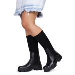 Bota Coturno Tratorada Meia Cano Curto e Longo Preto Confortável 2 em 1