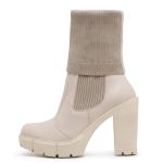 Bota Coturno Salto Alto Tratorada Meia Cano Curto e Longo Off White Confortável 2 em 1