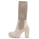 Bota Coturno Salto Alto Tratorada Meia Cano Curto e Longo Off White Confortável 2 em 1