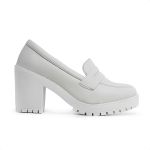 Mocassim Feminino Oxford Salto Alto Off White