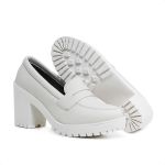 Mocassim Feminino Oxford Salto Alto Off White