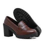 Mocassim Feminino Oxford Salto Alto Cappuccino