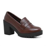 Mocassim Feminino Oxford Salto Alto Cappuccino