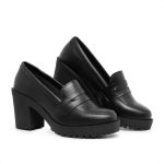 Mocassim Feminino Oxford Salto Alto Preto