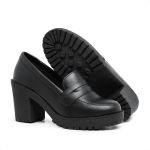 Mocassim Feminino Oxford Salto Alto Preto