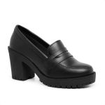 Mocassim Feminino Oxford Salto Alto Preto