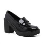 Mocassim Feminino Oxford Salto Alto Preto Verniz