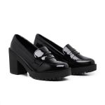 Mocassim Feminino Oxford Salto Alto Preto Verniz