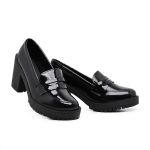 Mocassim Feminino Oxford Salto Alto Preto Verniz