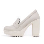 Mocassim Feminino Oxford Salto Alto Off White