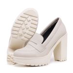 Mocassim Feminino Oxford Salto Alto Off White