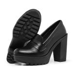 Mocassim Feminino Oxford Salto Alto Preto