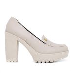 Mocassim Feminino Oxford Salto Alto Com Metal Off White