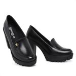 Mocassim Feminino Oxford Salto Alto Com Metal Preto