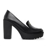 Mocassim Feminino Oxford Salto Alto Com Metal Preto