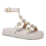 Sandália Papete Aranha Birken Flat com Esferas Off White