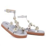Sandália Papete Aranha Birken Flat com Esferas Prata