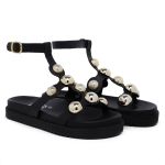 Sandália Papete Aranha Birken Flat com Esferas Preto