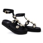 Sandália Papete Aranha Birken Flat com Esferas Preto