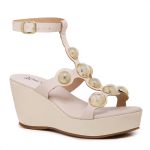 Sandália Aranha Feminina Plataforma Anabela Meia Pata com Esferas Preto Off White