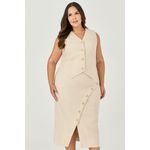 Conjunto Colete e Saia Midi com Botão Flor - MySize - Sentir