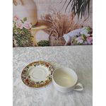 Xícara de Chá Branca com Pires Flores Rattan Acetinado