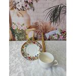 Xícara de Chá Branca com Pires Flores Rattan Acetinado