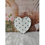 Prato Coração Branco Poá Bolas Pretas 18x2x18 cm