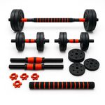 Kit Halteres Ajustáveis 6 em 1 com Barra e Anilhas Treino em Casa 10kg | Consport