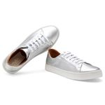 Tênis casual feminino Lívia em Couro Prata