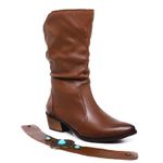 Bota Samara couro legítimo com fivela removível Mocha mousse