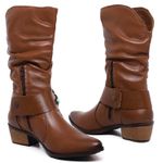 Bota Samara couro legítimo com fivela removível Mocha mousse