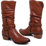 Bota Samara couro legitimo com fivela removível de flor Mocha mousse 
