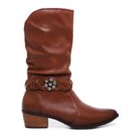 Bota Samara couro legitimo com fivela removível de flor Mocha mousse 