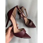 Sandália Gisele Marsala salto fino 10cm bico folha 