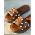 Flat Larissa caramelo com bolinhas Douradas 