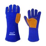 LUVA DE RASPA COM FORRO E PUNHO DE 15 CM AZUL/LARANJA WELD SMART
