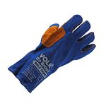 LUVA DE RASPA COM FORRO E PUNHO DE 15 CM AZUL/LARANJA WELD SMART