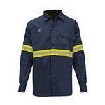 CONJUNTO ELETRICISTA NR10 CLASSE 2 ATPV 9,6 100% ALGODÃO AZUL MARINHO COM FAIXA REFLETIVA