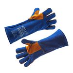 LUVA DE RASPA COM FORRO E PUNHO DE 20 CM AZUL/LARANJA WELD MASTER