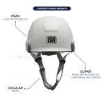 CAPACETE ALPINISTA COM CATRACA CARNEIRA E JUGULAR TÊXTIL 3 PONTOS BRANCO CORAZZA PRO