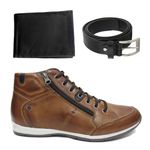Kit Casual Zip Netony Com Carteira e Cinto De Couro